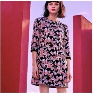 TED BAKER Queta Bird Print 3/4 Sleeve Shift Dress
